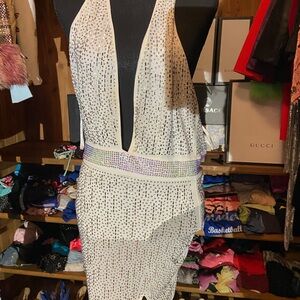 Elegant white and silver Halter Dress